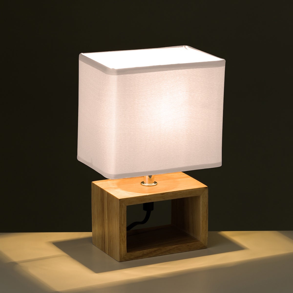 Lámpara de mesita de noche de madera marrón de 24x10x15 cm