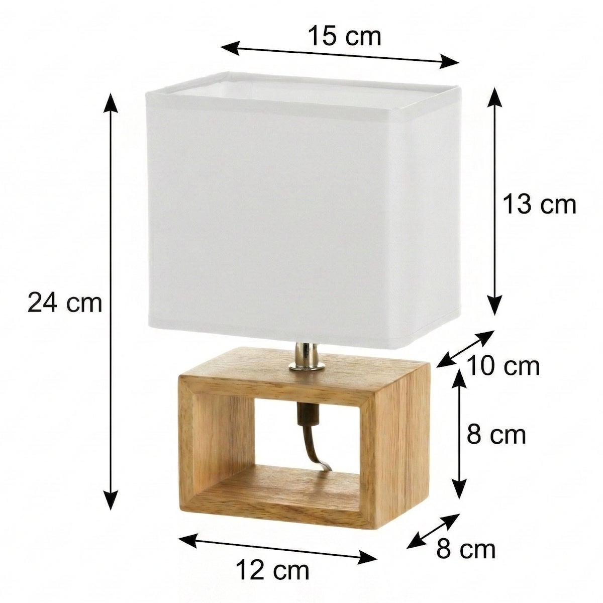 Lámpara de mesita de noche de madera marrón de 24x10x15 cm