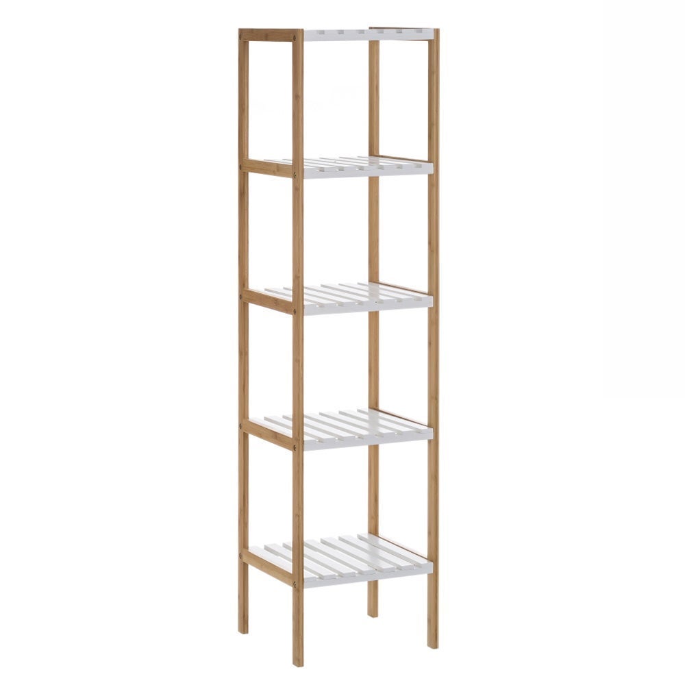 Estantería de bambú natural con 5 baldas blancas de 33x34x140 cm