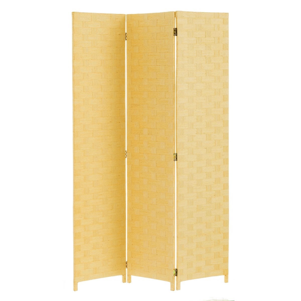 Biombo de papel trenzado beige plegable en 3 secciones de 120x175 cm