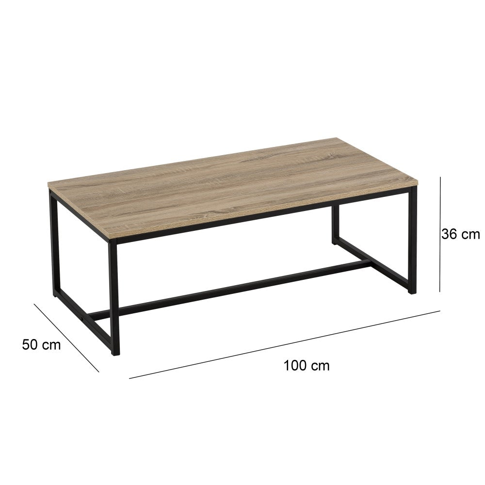 Mesa de centro de acero y madera negra de 36x50x100 cm