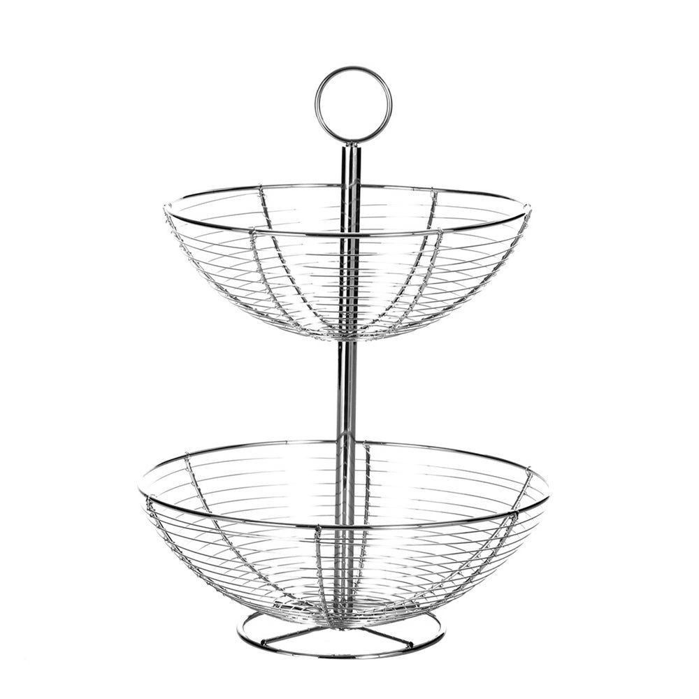 Frutero plateado de metal cromado de 2 alturas 30x30x41 cm