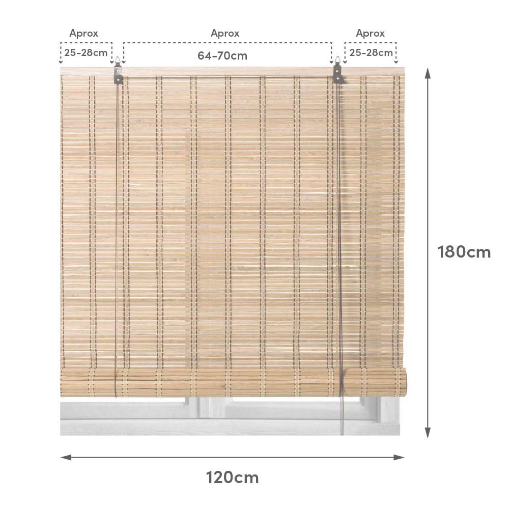 Estor enrollable beige de láminas de bambú de 120x180 cm