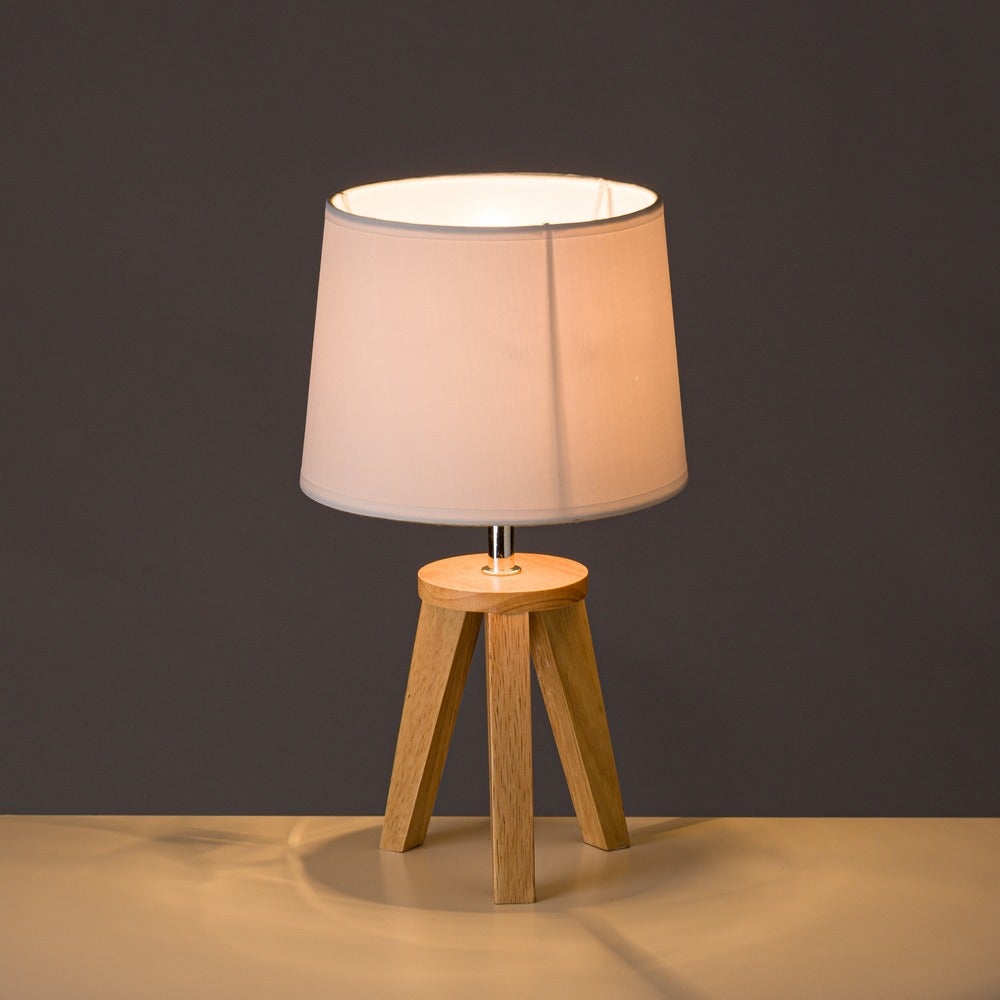 Lámpara de mesita de noche de madera de roble beigede 33x19x19 cm