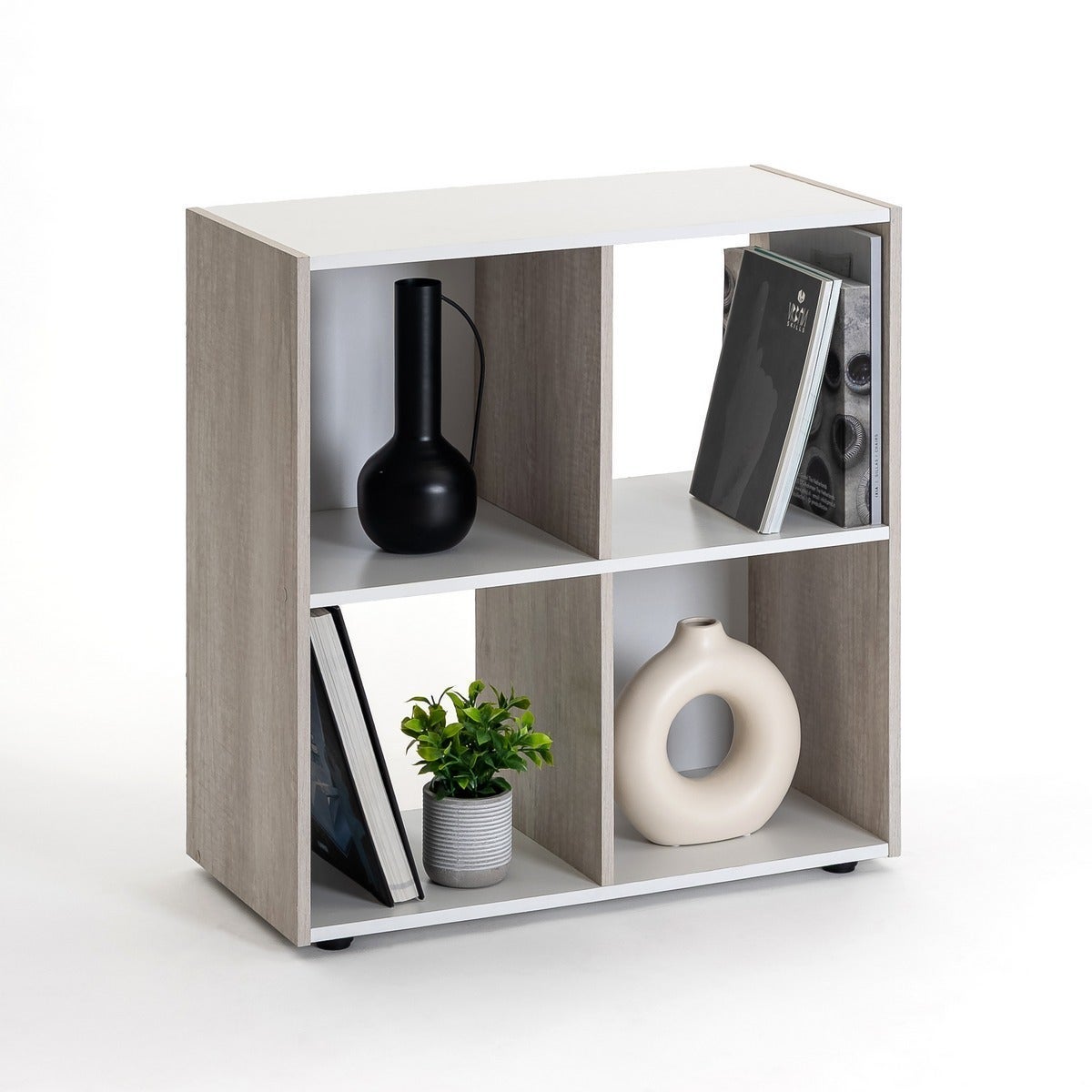 Estantería Cubo de 4 huecos color blanco y madera de 60x60 cm