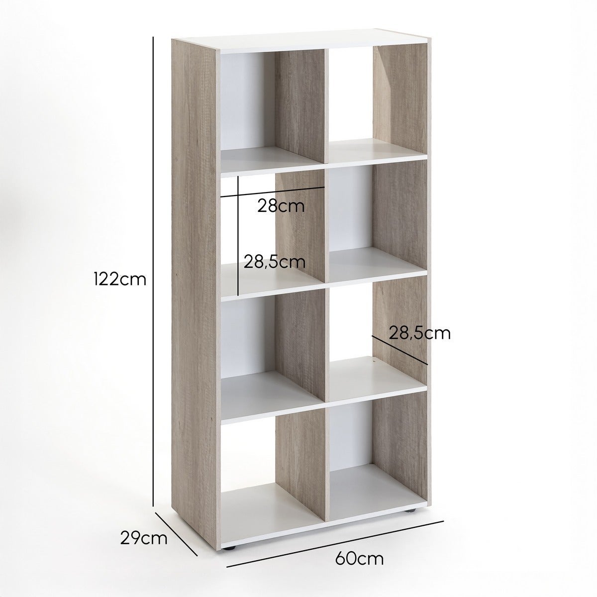Estantería cubo de madera MDF blanca de 60x29x120 cm
