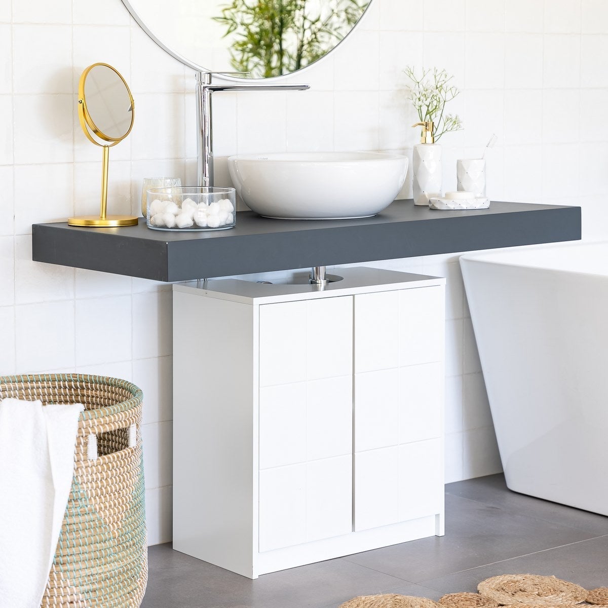 Mueble bajo lavabo pie de tablero laminado blanco de 56x30x60 cm
