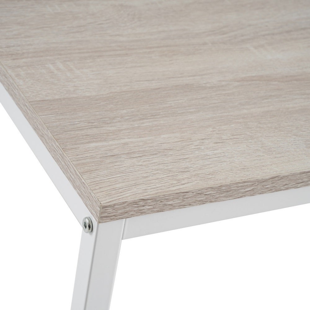 Mesa de centro de acero y MDF en blanco y natural de 100x50x36 cm