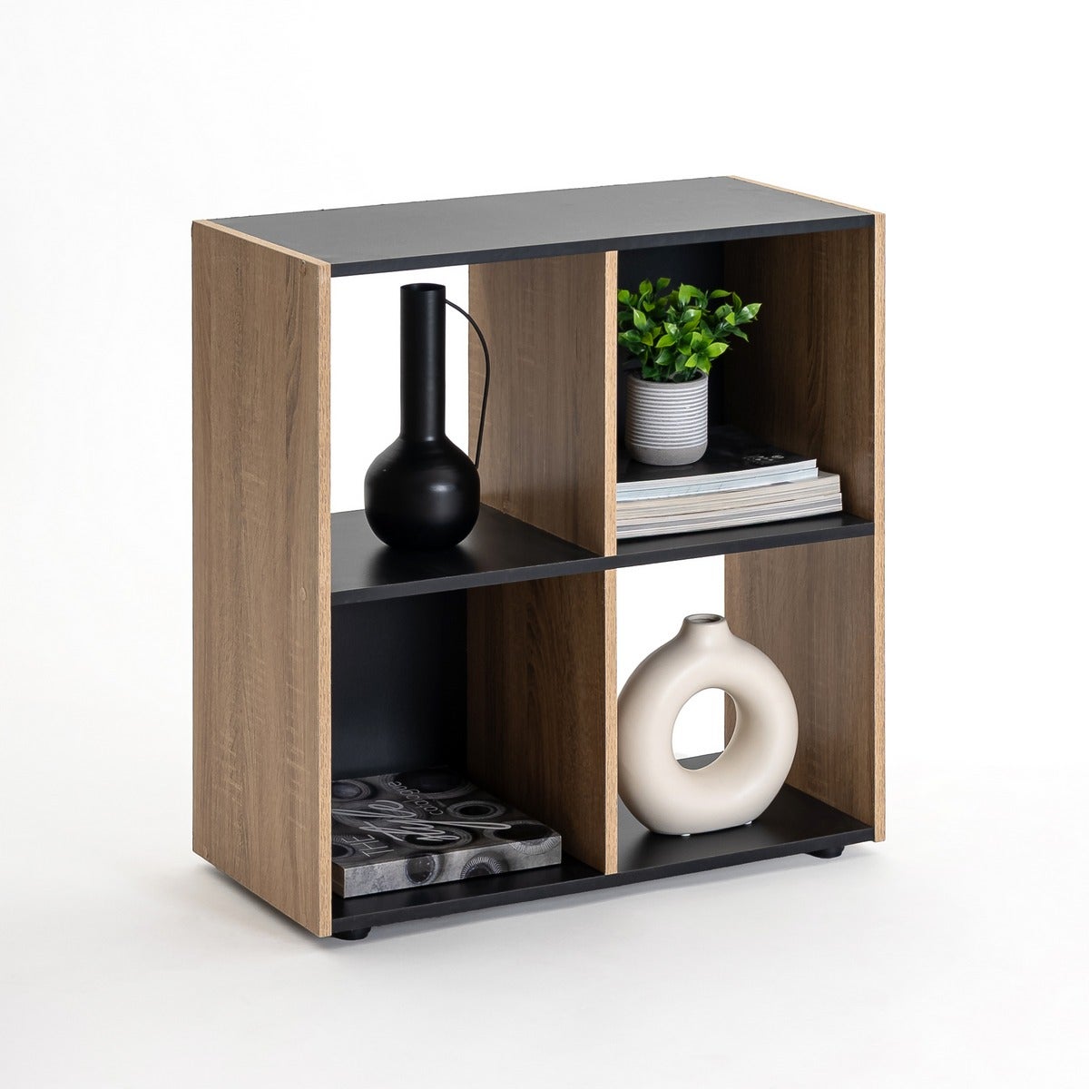 Estantería Cubo de 4 huecos color negro y madera de 60x60 cm