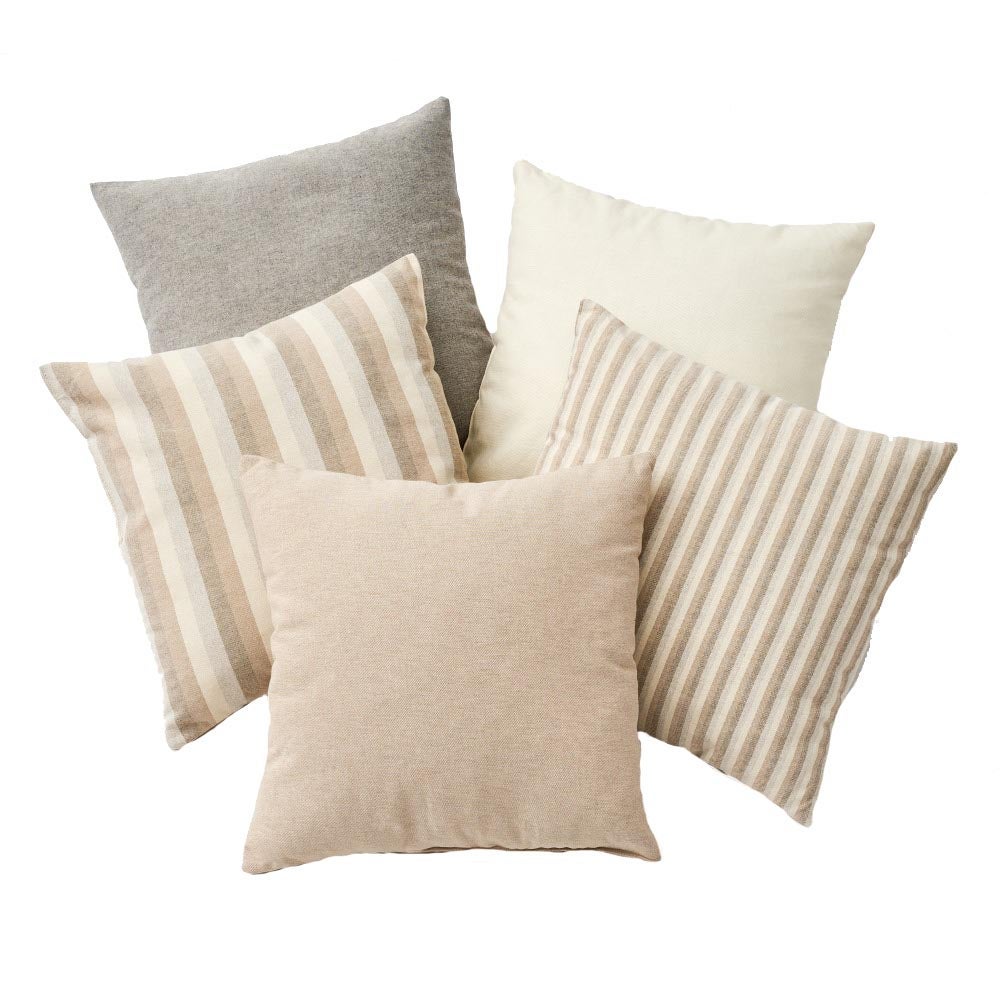 Set de 5 cojines de rayas beige de algodón natural de 45x45 cm