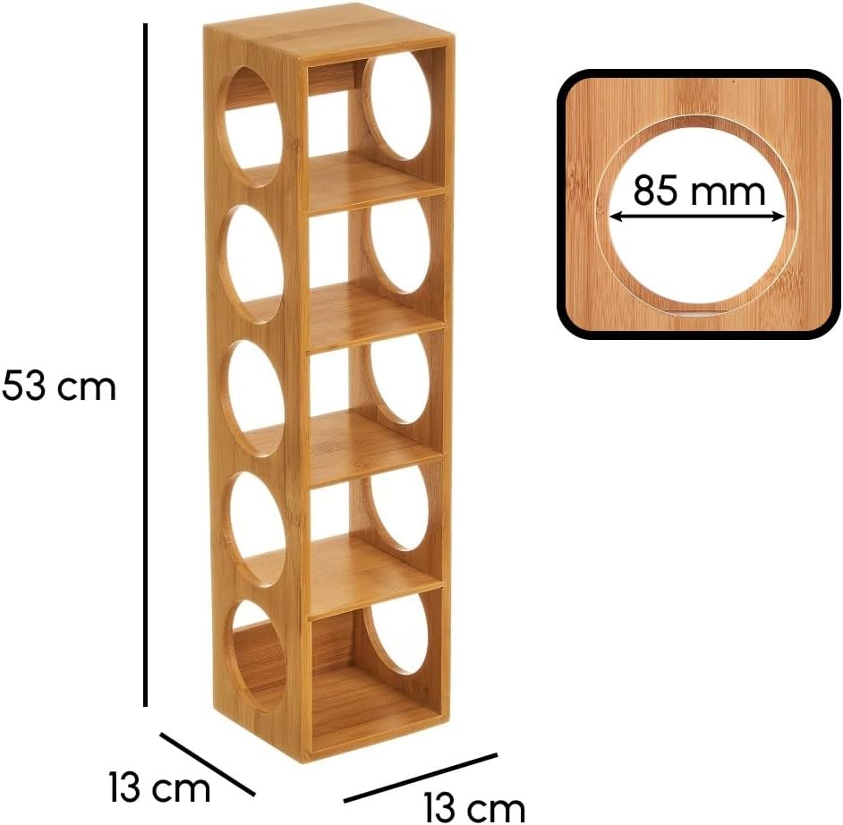 Set de 4 botelleros de bambú natural apilables capacidad para 20 botellas