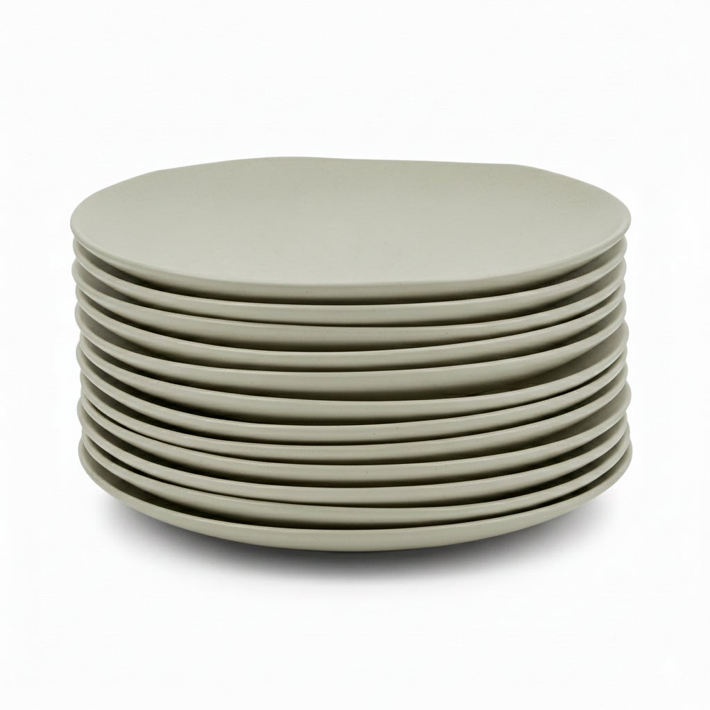 Juego de 12 platos llanos de melamina verde de 28 cm