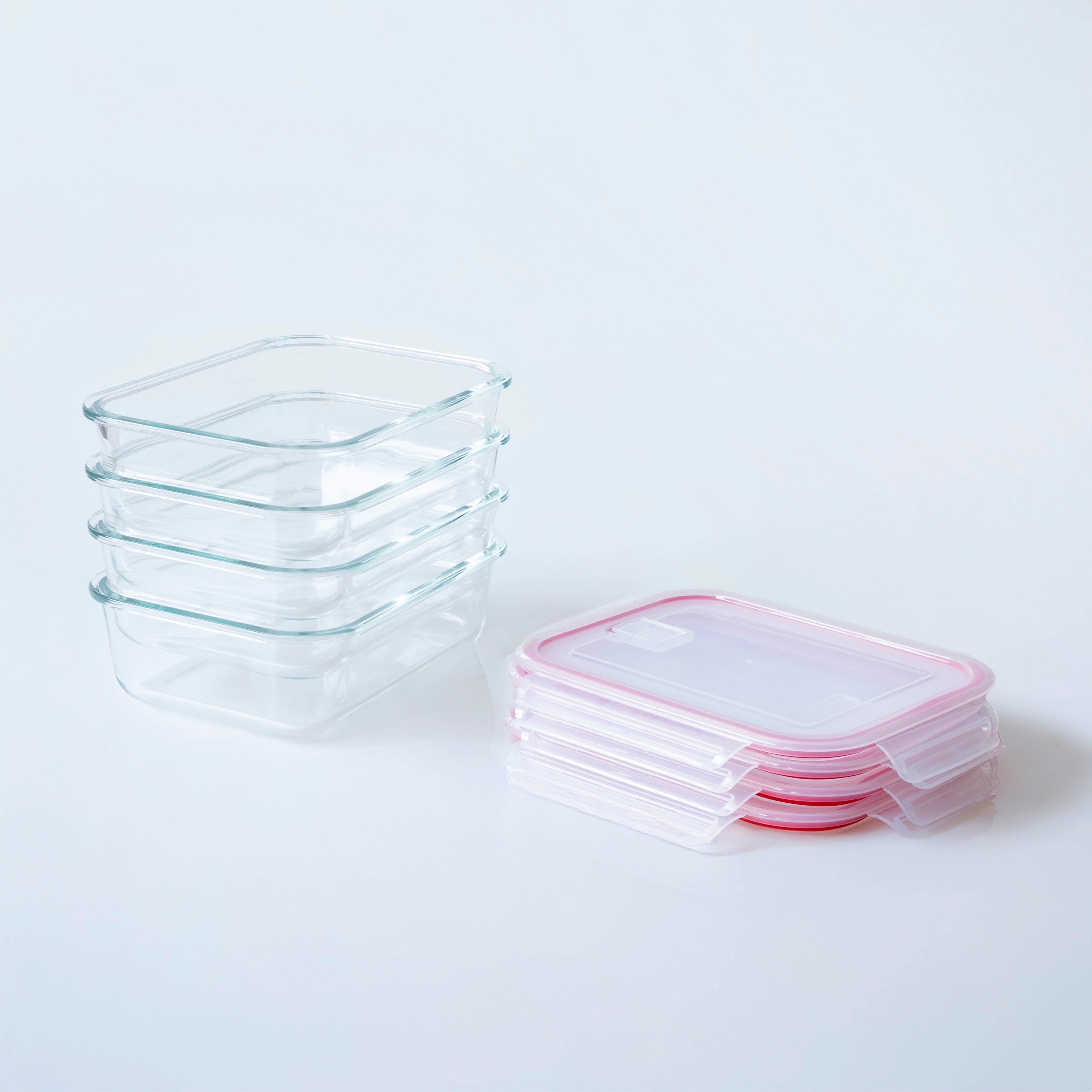 Set de 4 Táper de Vidrio con Válvula de 1040 ml (21x15x7 cm)