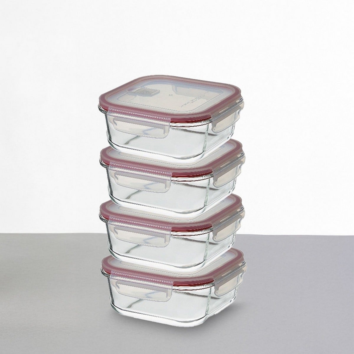 Set de 4 Táper de Vidrio con Válvula de 1100 ml (19x19x7,5 cm)