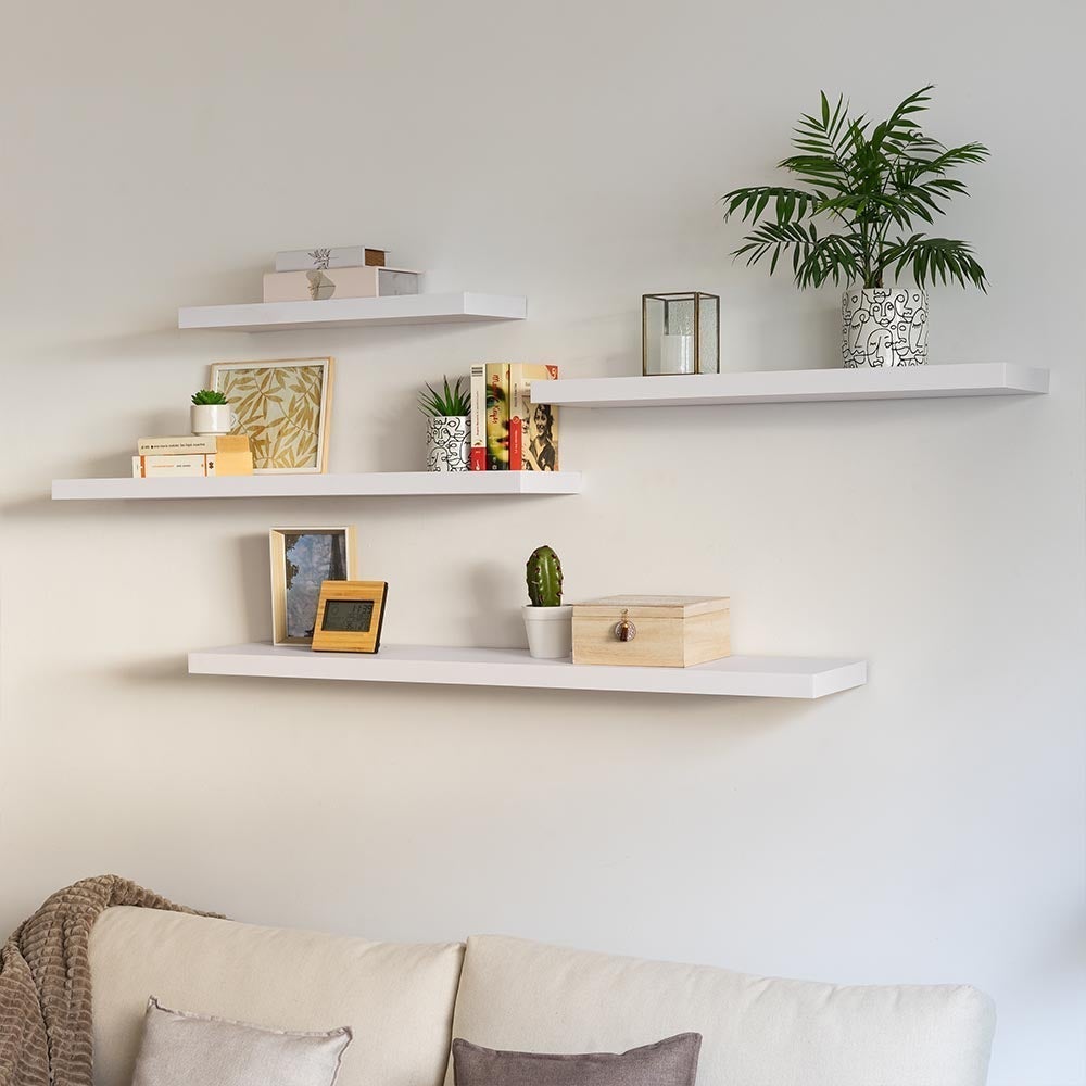 Set de 2 estantes de pared flotantes blancos de 80x24 cm