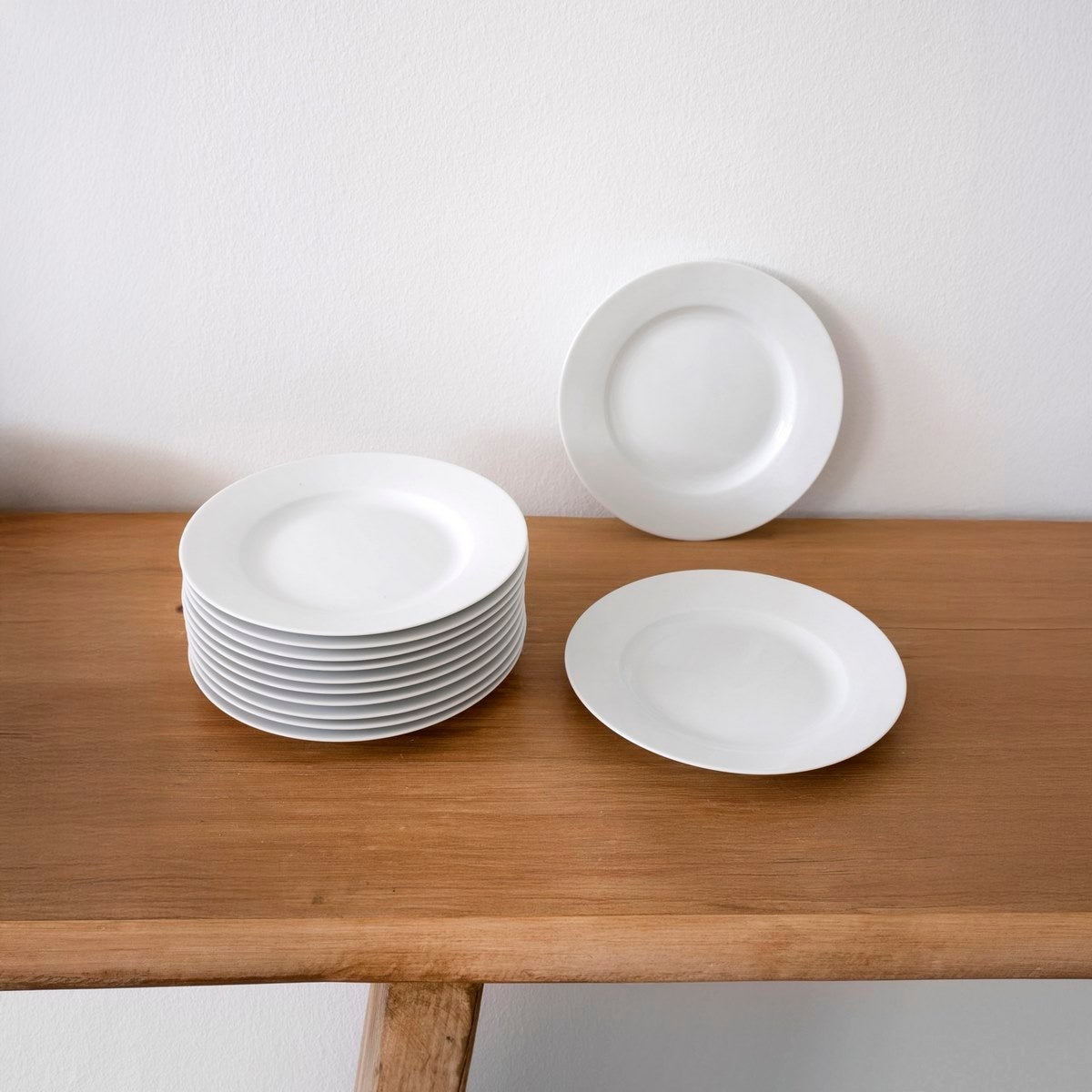 Set de 12 platos postre redondos blancos de porcelana de Ø 19 cm