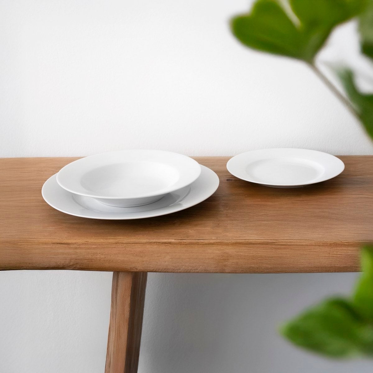 Set de 12 platos postre redondos blancos de porcelana de Ø 19 cm