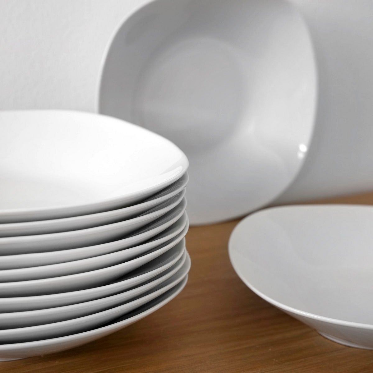 Set de 12 platos hondos cuadrados blancos de porcelana de 21,5 cm