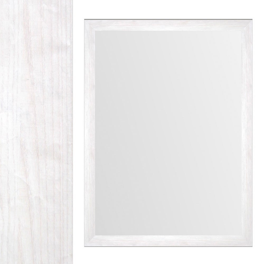 Espejo de pared con marco blanco con vetas de madera de 76x56 cm