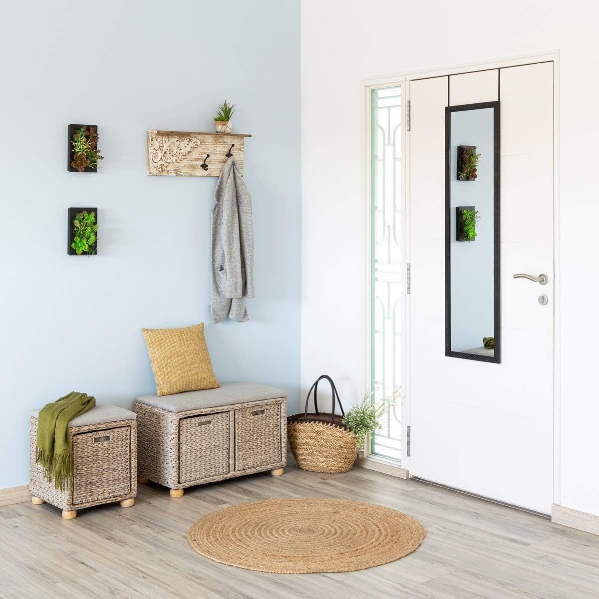 Espejo para puerta o pared de plástico color negro de 35x125 cm