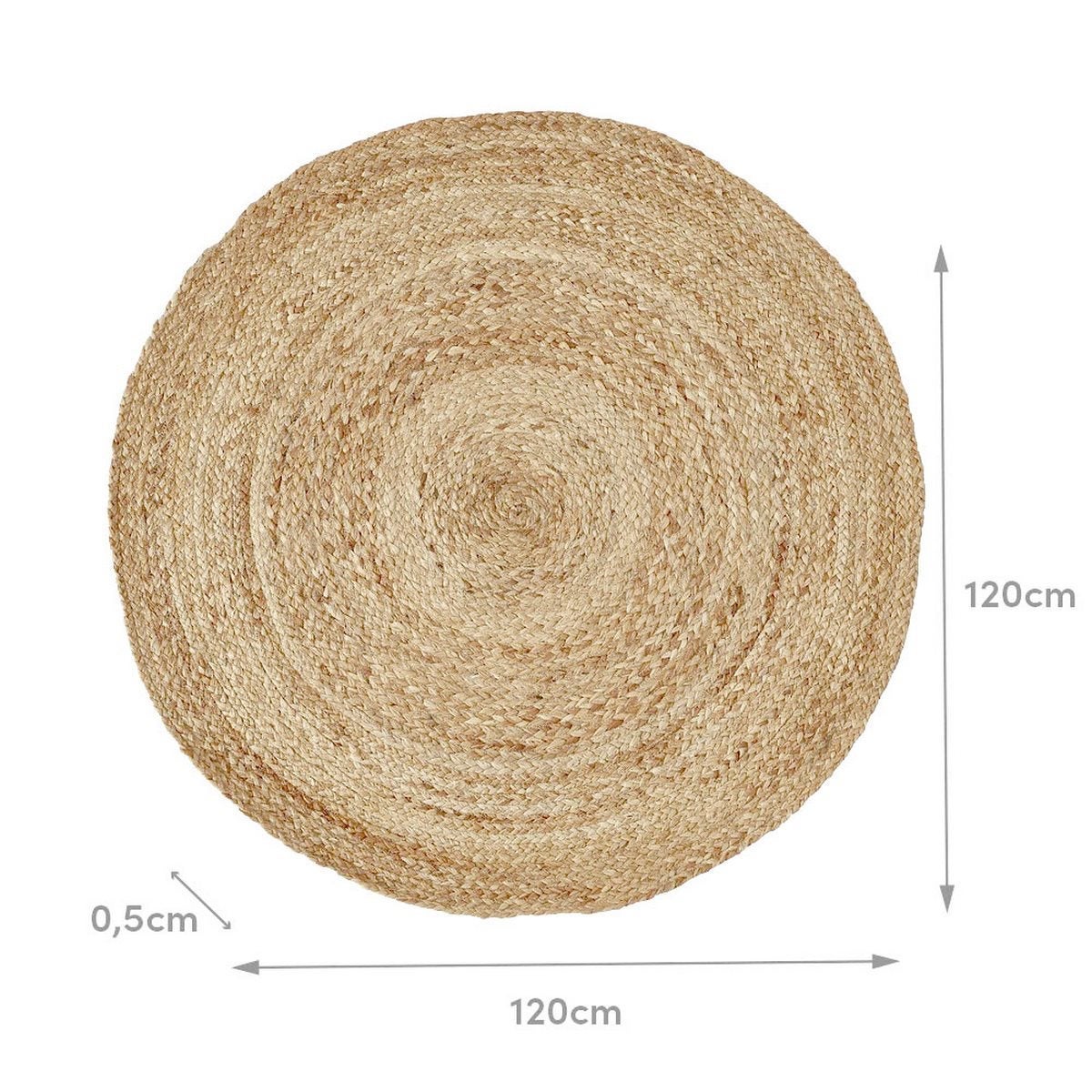 Alfombra redonda trenzada de yute natural doble costura de 120 cm