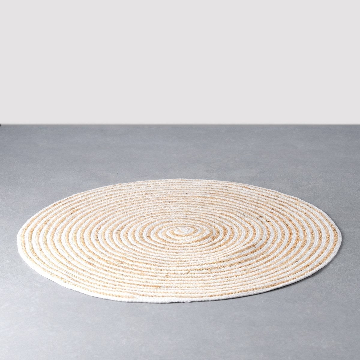 Alfombra redonda de yute en espiral blanco y natural de 100 cm