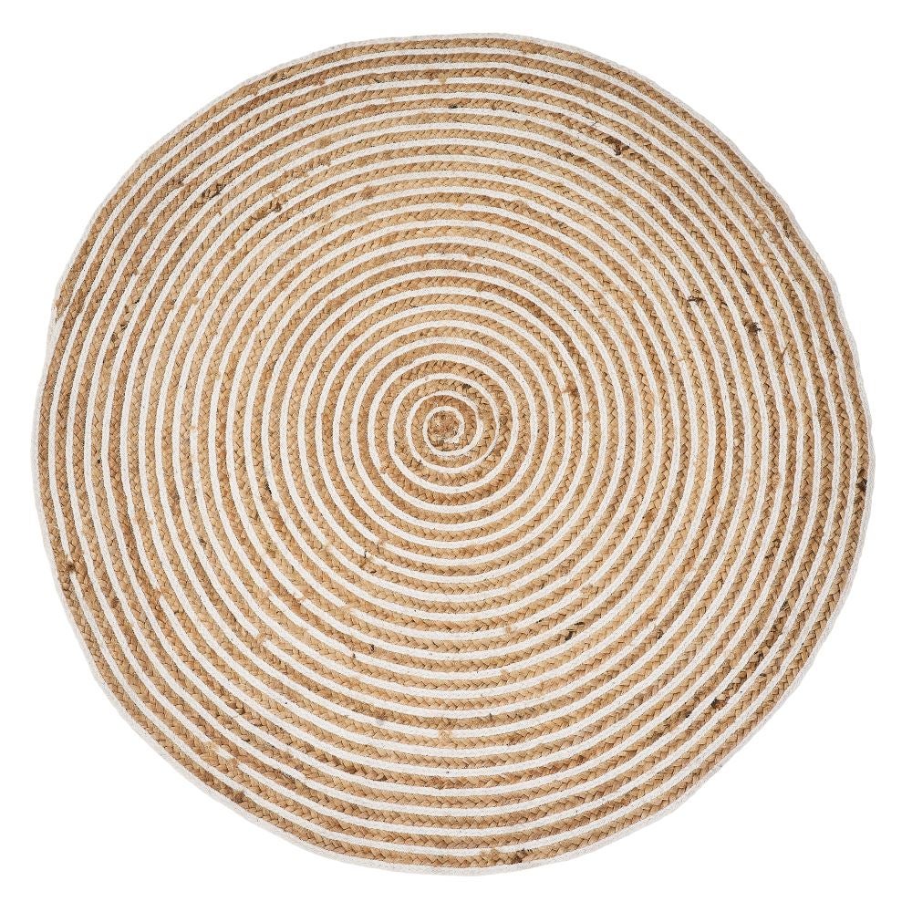 Alfombra redonda de yute en espiral blanco y natural de 120 cm