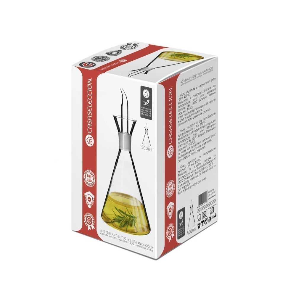 Aceitera antigoteo transparente de cristal 500 ml 10x10x22 cm