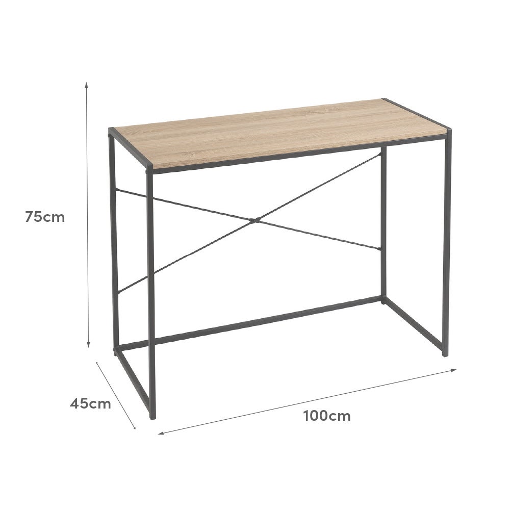 Mesa escritorio marrón de madera y metal negro 100x45x75 cm