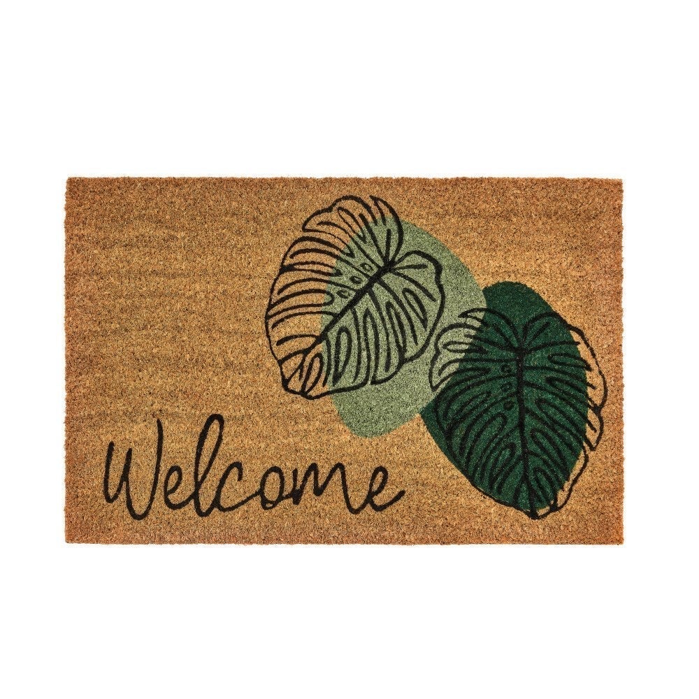 Felpudo antideslizante de fibra de coco natural modelo Welcome de 60x40 cm