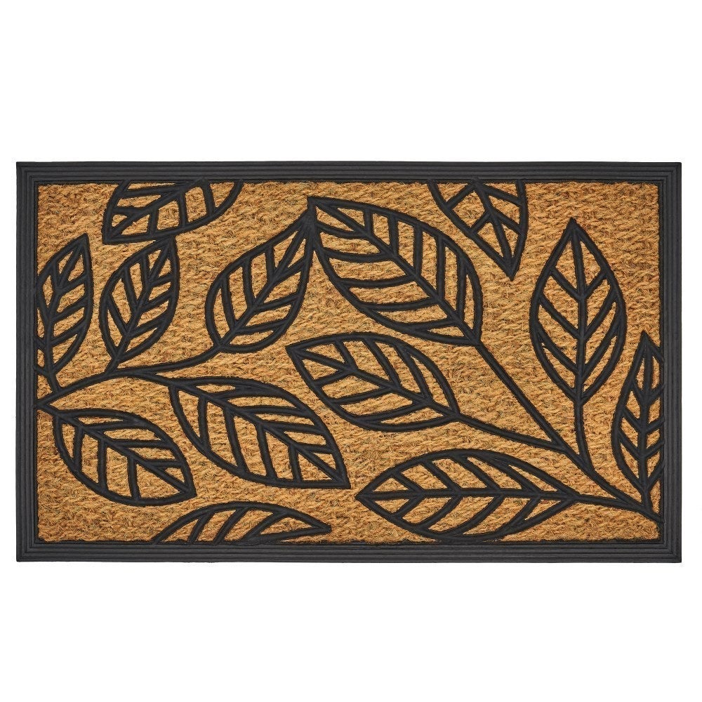 Felpudo antideslizante hojas de fibra de coco natural de 75x45 cm