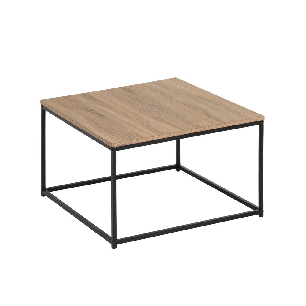 Mesa de centro cubo de madera y metal negro de 70x70x40 cm
