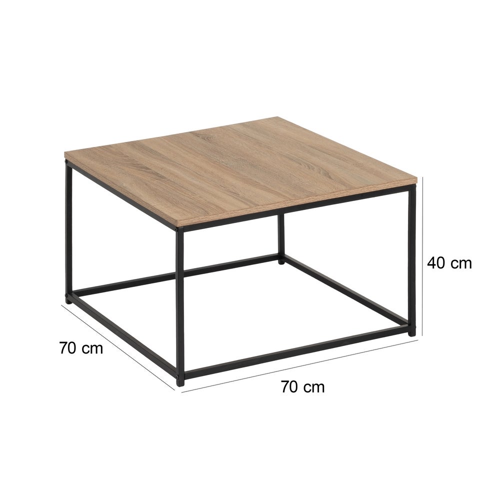 Mesa de centro cubo de madera y metal negro de 70x70x40 cm