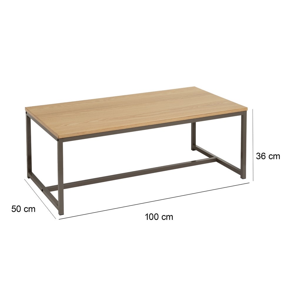 Mesa de centro cubo de metal y madera natural de 100x50x36 cm