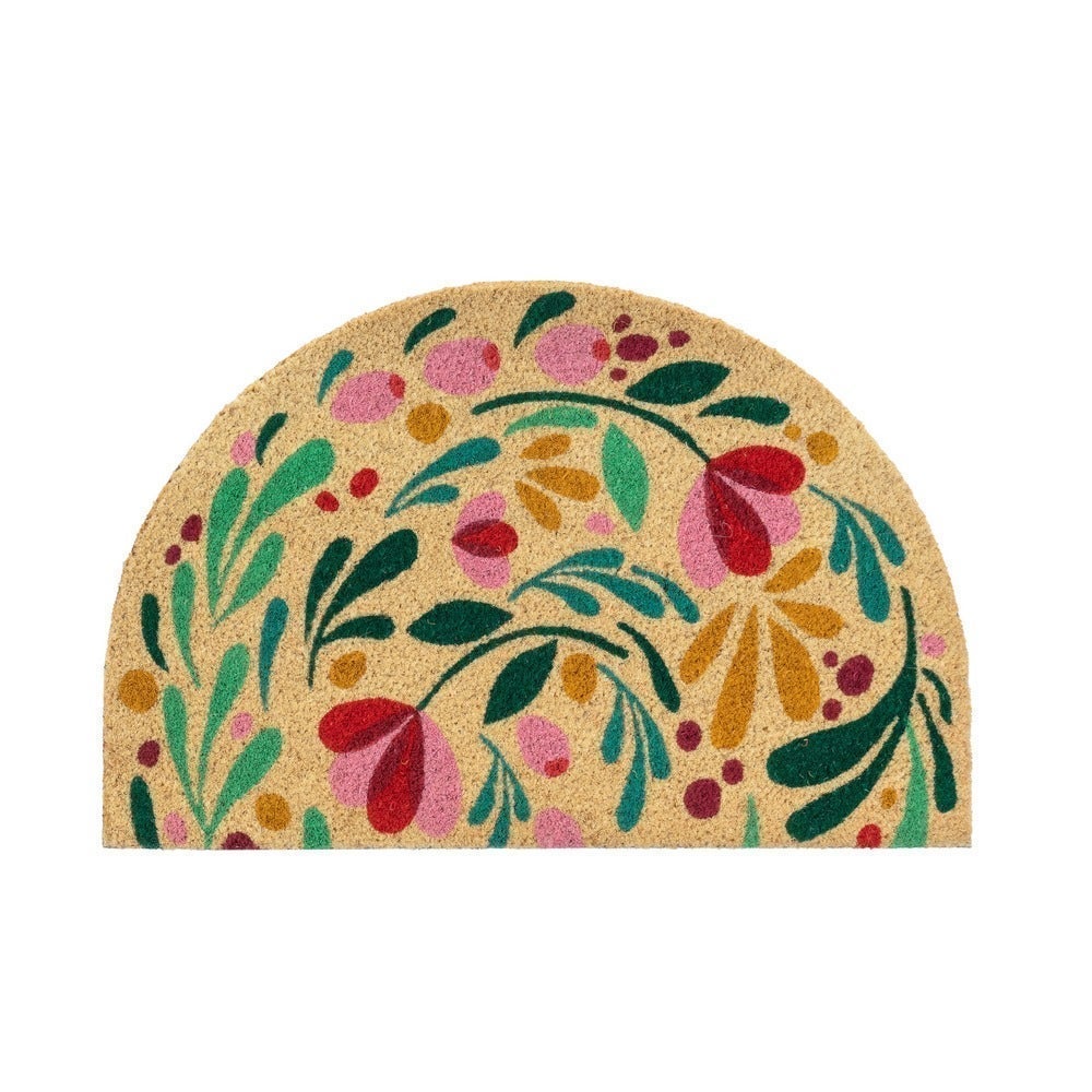 Felpudo antideslizante de fibra de coco natural semicircular de 60x40 cm