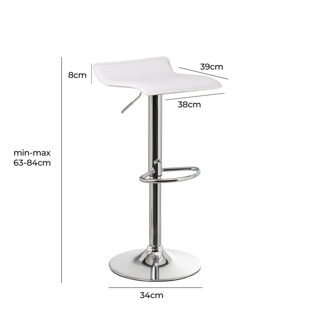 Taburete giratorio blanco de polipiel y metal de 39x39x84 cm