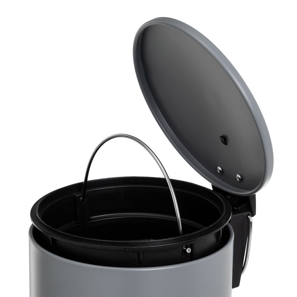 Papelera de pedal cilíndrica gris mate de metal de 3 litros