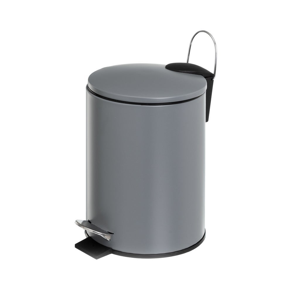 Papelera de pedal cilíndrica gris mate de metal de 3 litros