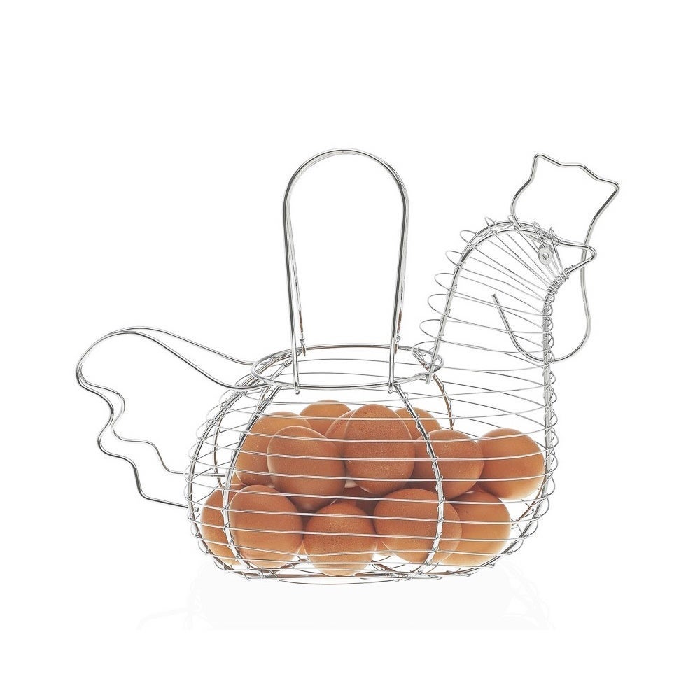 Huevera de gallina clásica plateada de metal para cocina Basic -