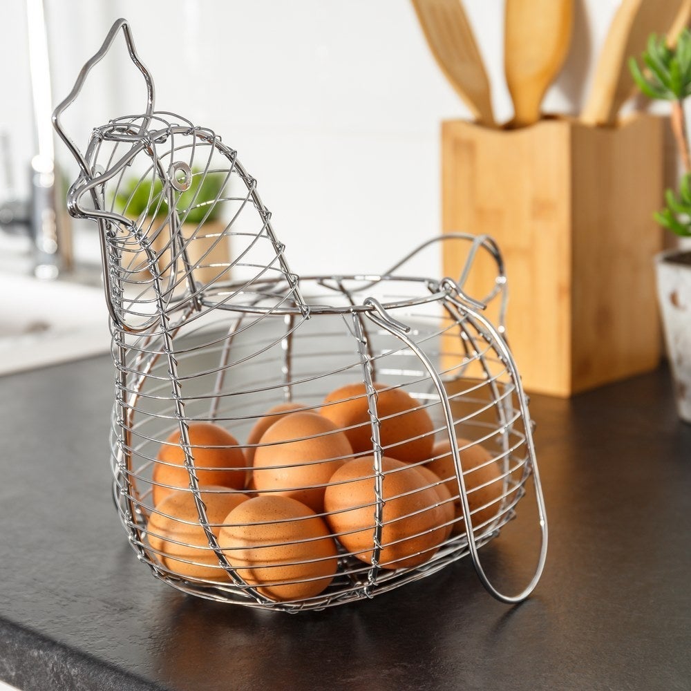 Huevera de gallina clásica plateada de metal para cocina Basic -