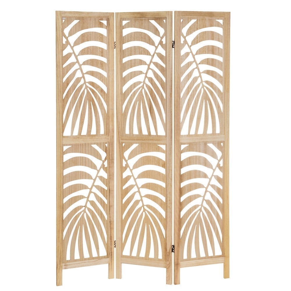 Biombo de madera de paulonia con diseño de hojas de palmera de 120x170 cm