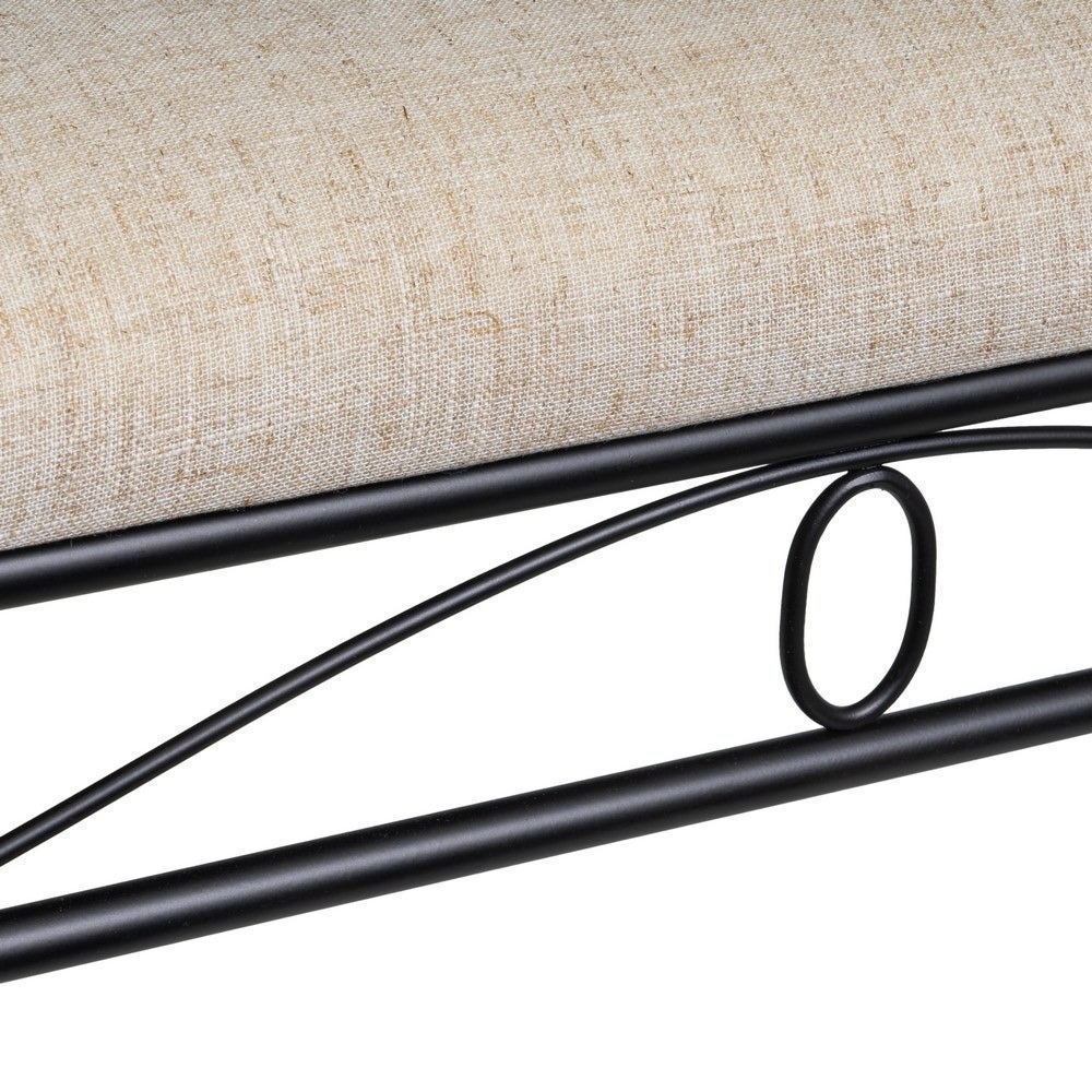 Banqueta pie de cama de metal negro tapizado en lino beige de 74 cm