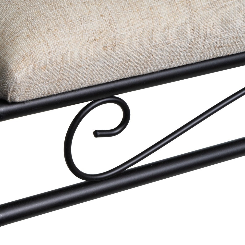 Banqueta pie de cama de metal negro tapizado en lino beige de 74 cm