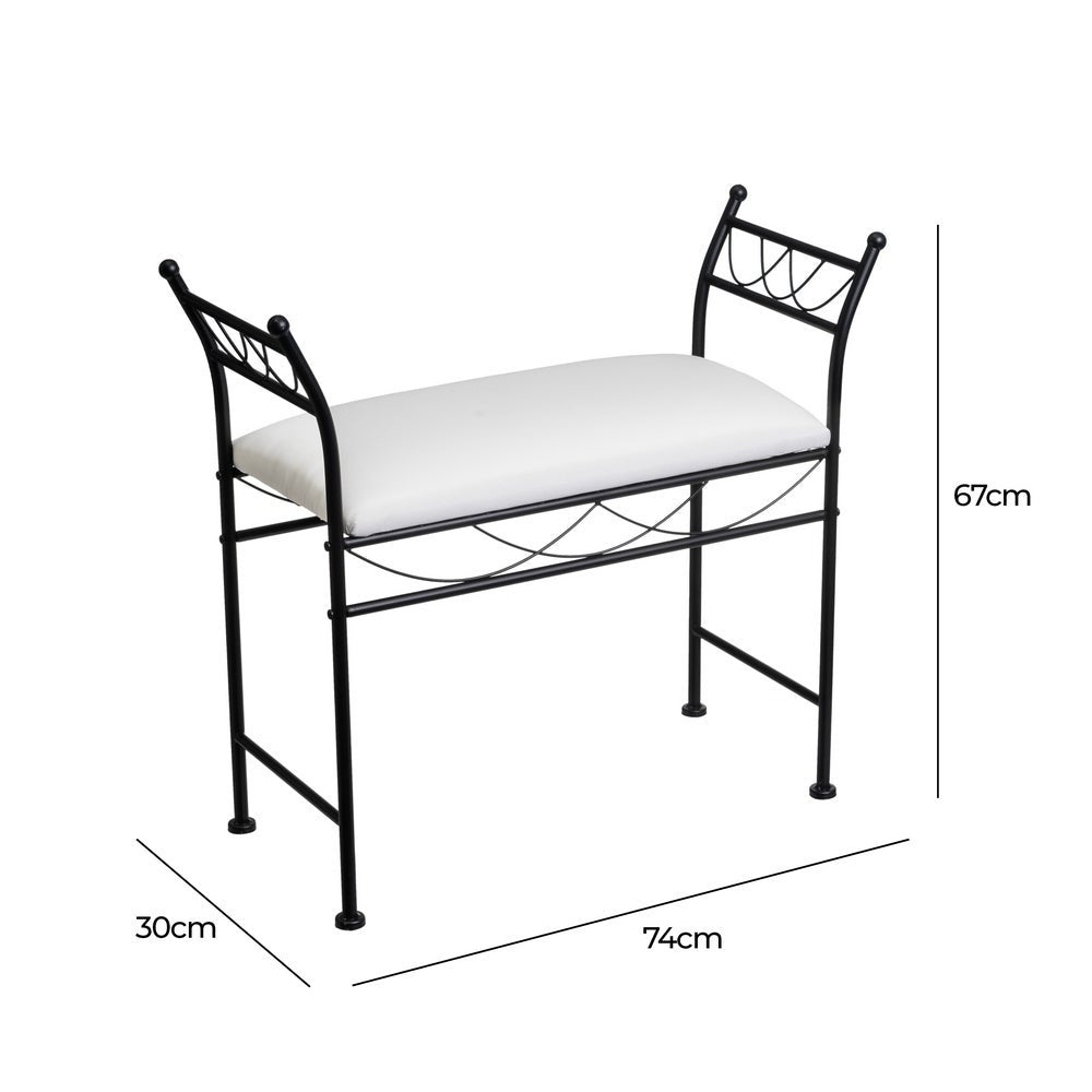 Banqueta pie de cama de metal negro tapizado en algodón blanco de 74 cm