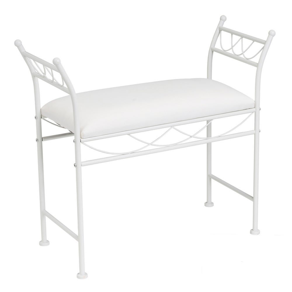 Banqueta pie de cama de metal blanco tapizado en algodón blanco de 74 cm
