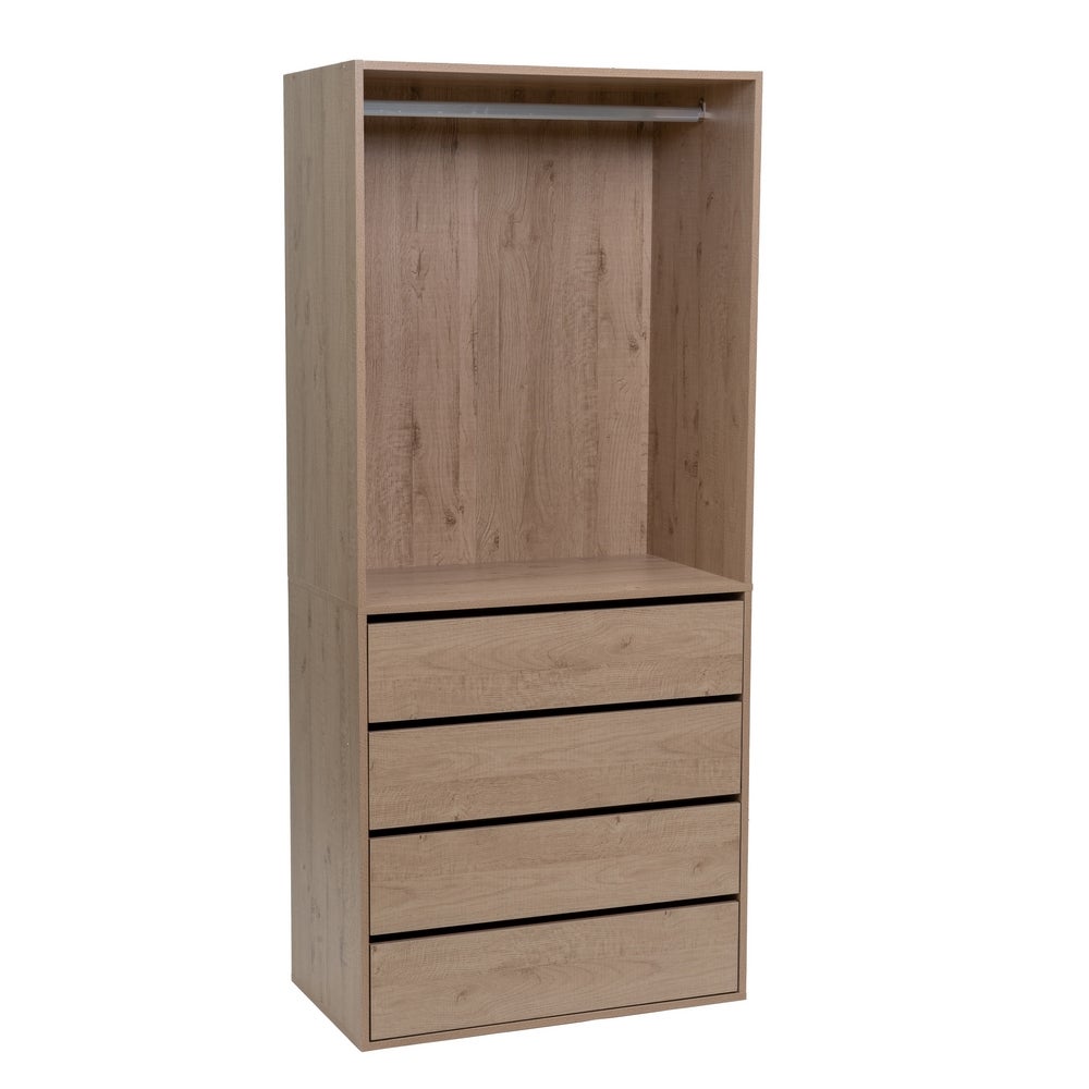 Armario modular natural de MDF con barra y 4 cajones 80x45x180 cm