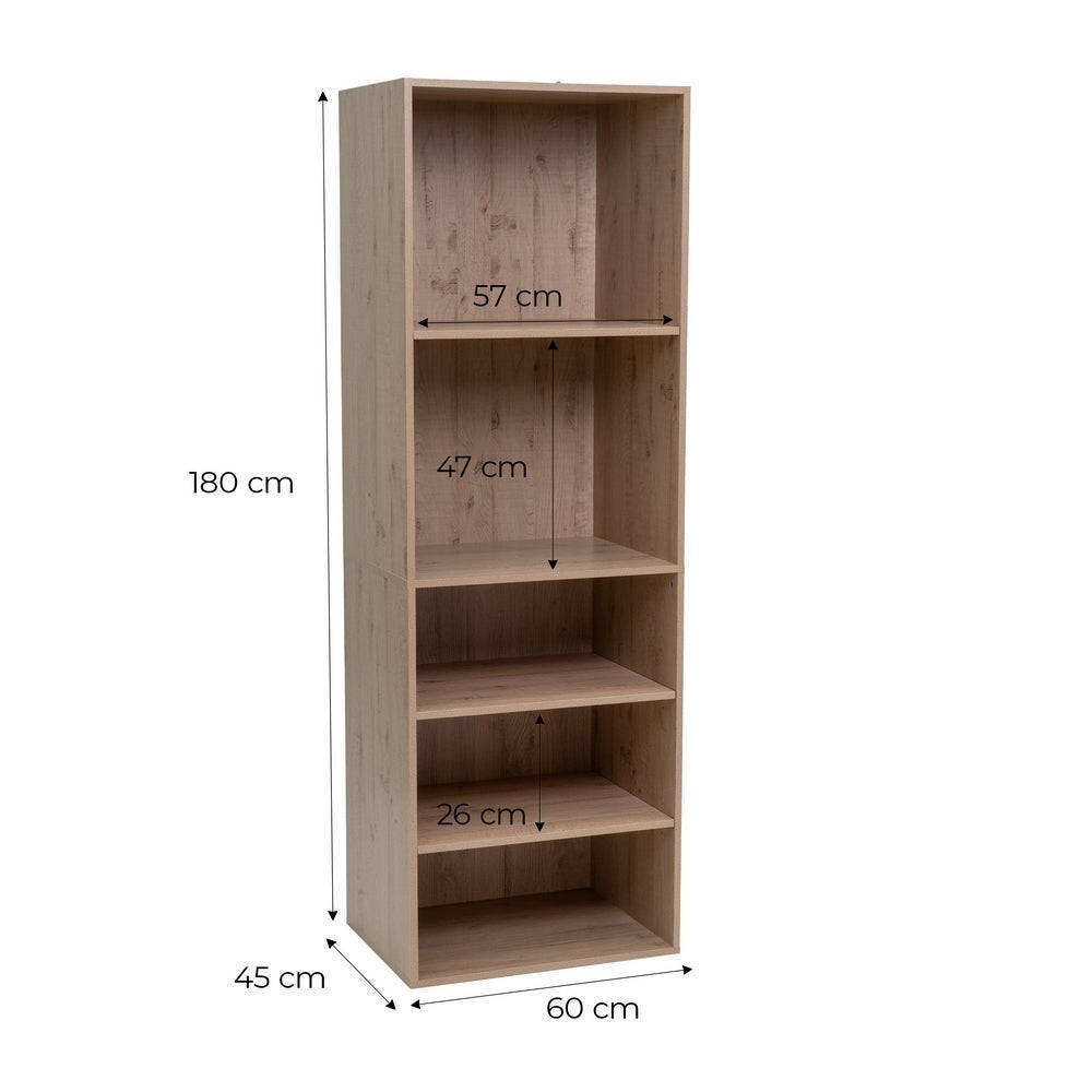 Armario modular natural de madera con 5 estantes 60x45x180 cm