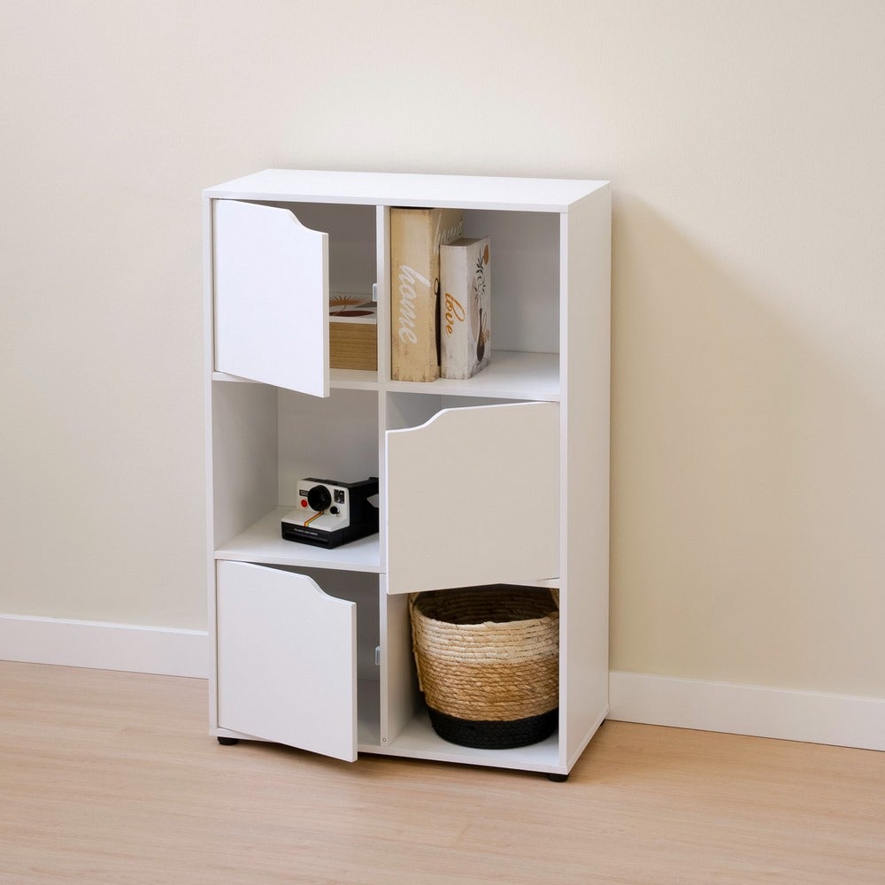 Estantería diseí±o cubo con 3 puertas de MDF blanca de 60x29x90 cm
