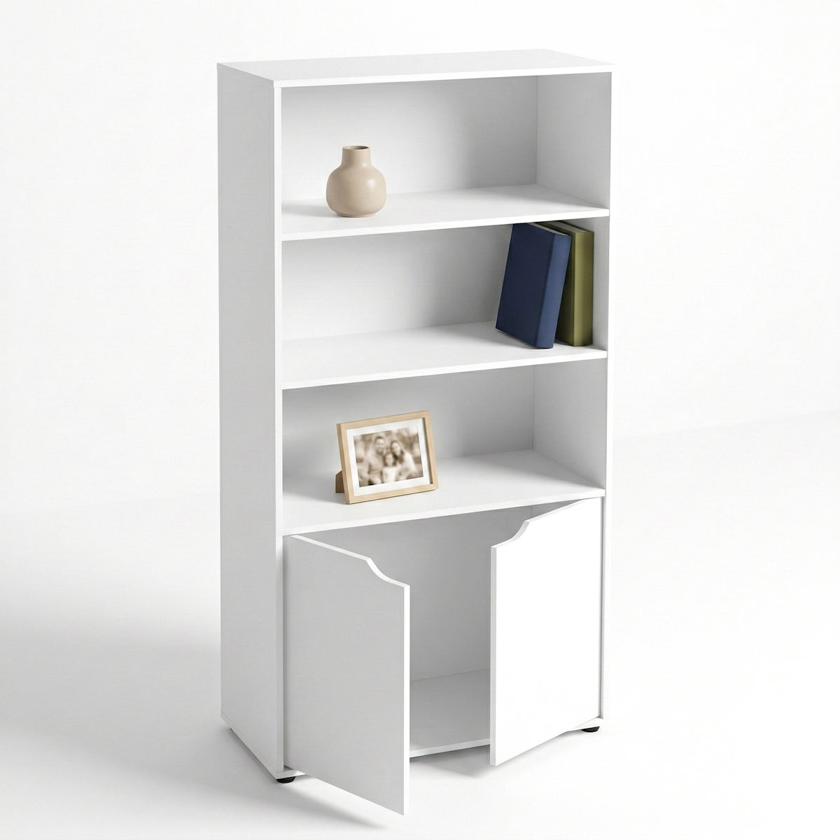 Estantería librería 2 puertas de MDF blanca de 59x29x119 cm