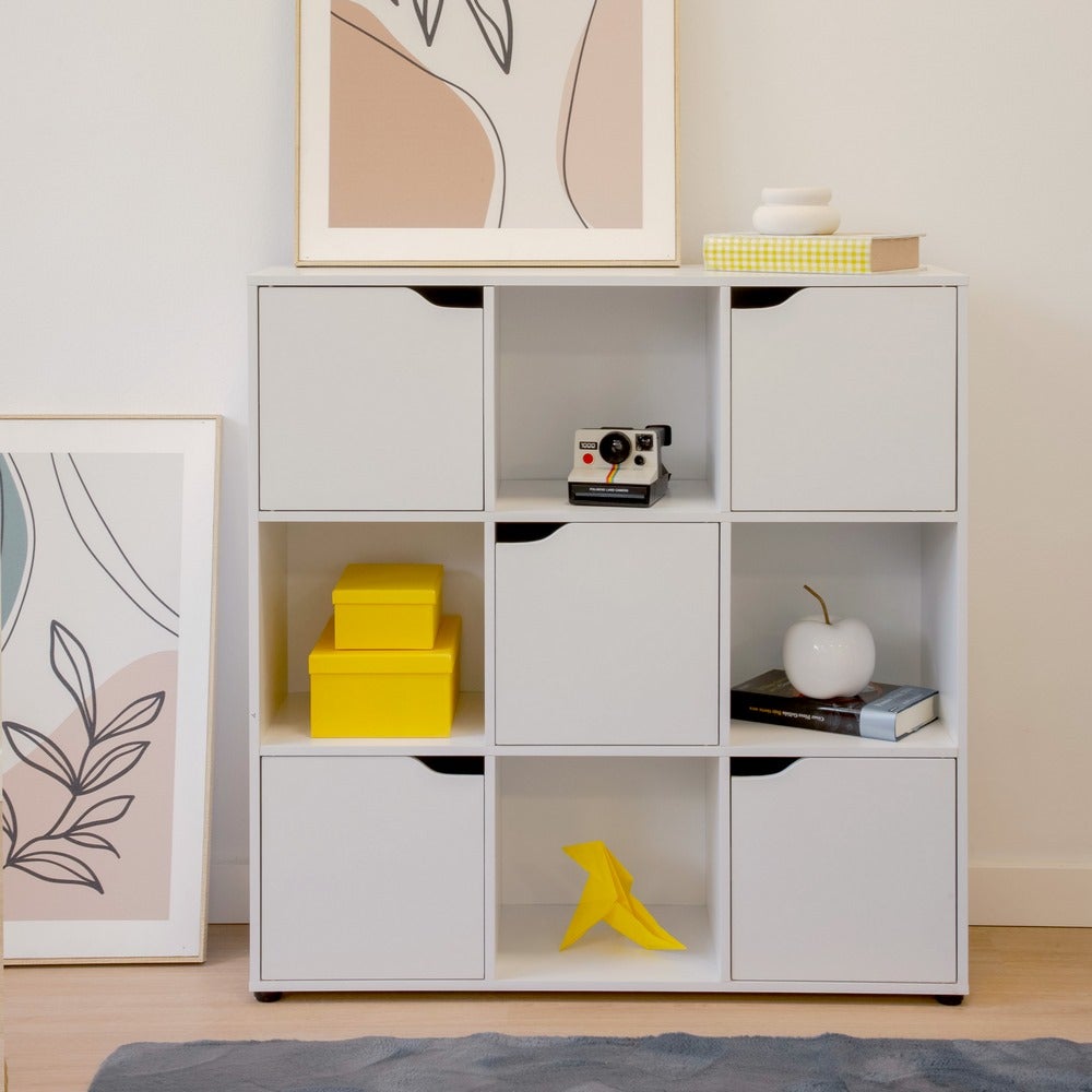 Estantería diseí±o cubo con 5 puertas de MDF blanca de 89x29x90 cm